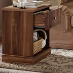 Table de chevet cannelée avec tiroir, Table d'appoint moderne avec étagère ouverte, Table de chevet peu encombrante avec base courbée pour chambre ou salon