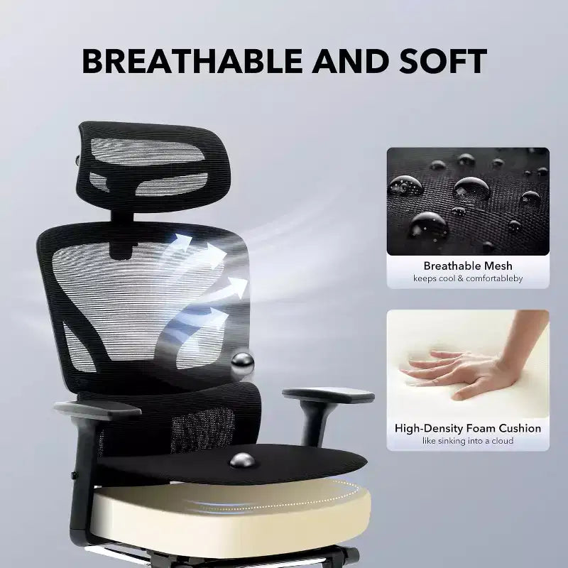 Fauteuil de bureau ergonomique avec repose-pieds réglable, soutien lombaire, fauteuil de bureau à domicile à dossier haut, fauteuil de jeu en maille avec accoudoirs 3D, appui-tête