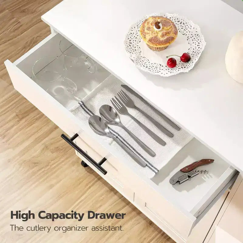 ACOINEL Desserte de cuisine roulante avec prise de courant et étagère à épices - Chariot de rangement de cuisine blanc avec tiroir et roulettes verrouillables