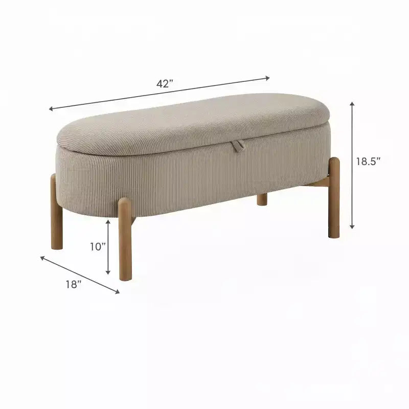 Banc de rangement rembourré en velours côtelé de style moderne du milieu du siècle Nolan de GDFStudio