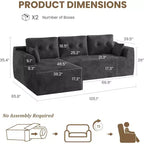 Canapé modulaire 105 places avec méridienne surdimensionnée - Aucun assemblage requis Canapé profond pour salon et chambre à coucher - Gris