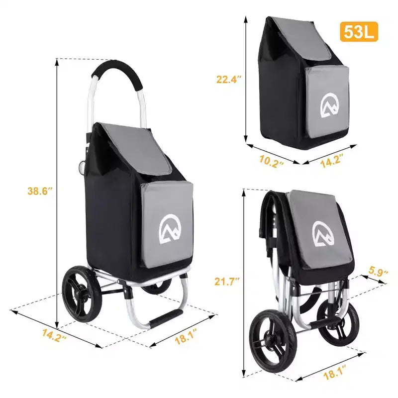 Chariot de courses utilitaire pliable en aluminium Olympia Tools avec roues et sac amovible