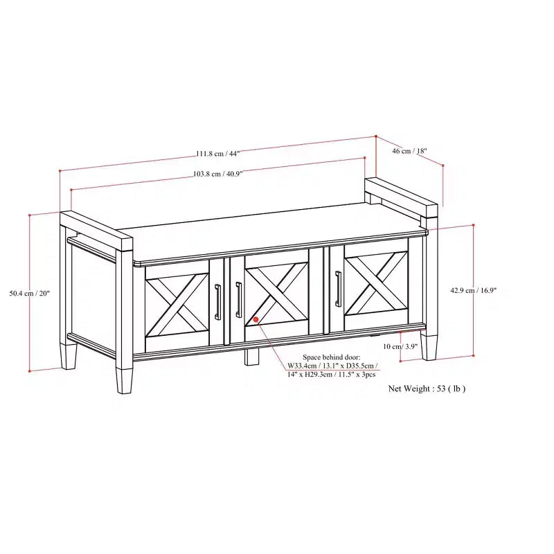 Banc de rangement transitionnel en bois massif Cantina de 112 cm de large, couleur brun fumé