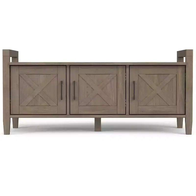 Banc de rangement transitionnel en bois massif Cantina de 112 cm de large, couleur brun fumé