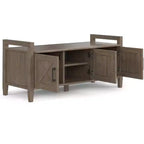 Banc de rangement transitionnel en bois massif Cantina de 112 cm de large, couleur brun fumé