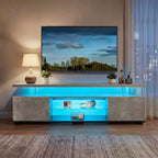Meuble TV JVNOXK pour téléviseur de 55 pouces, meuble de divertissement LED pour jeux, console de rangement multimédia avec grand placard latéral pour salon (gris+noir)
