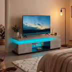 Meuble TV JVNOXK pour téléviseur de 55 pouces, meuble de divertissement LED pour jeux, console de rangement multimédia avec grand placard latéral pour salon (gris+noir)