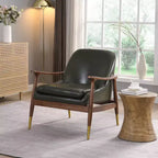 Fauteuil d'appoint style Mid-Century en similicuir de 74,2 cm avec pieds en laiton, pour salon ou bureau