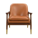 Fauteuil d'appoint mi-siècle de 74,2 cm en similicuir avec coussin d'assise, structure en bois massif, pour salon