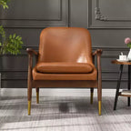 Fauteuil d'appoint mi-siècle de 74,2 cm en similicuir avec coussin d'assise, structure en bois massif, pour salon