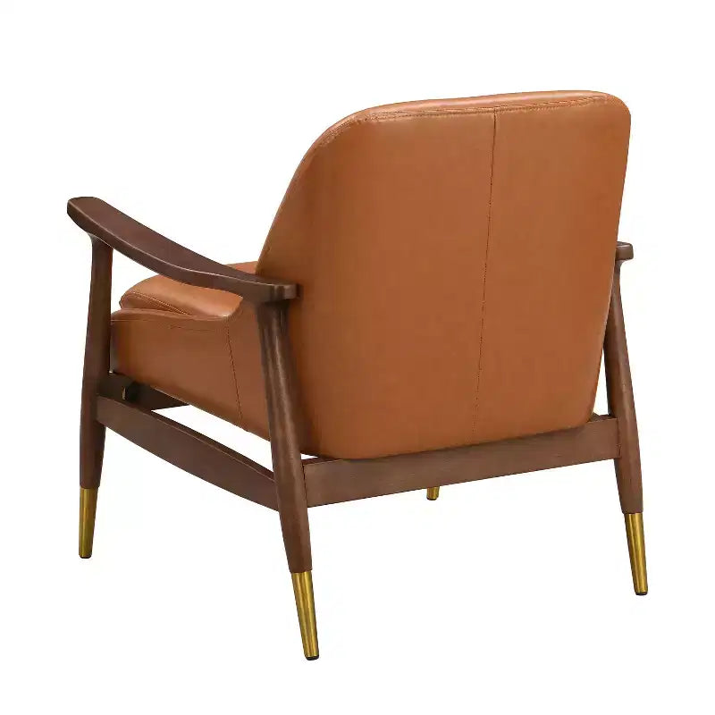 Fauteuil d'appoint mi-siècle de 74,2 cm en similicuir avec coussin d'assise, structure en bois massif, pour salon