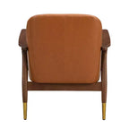 Fauteuil d'appoint mi-siècle de 74,2 cm en similicuir avec coussin d'assise, structure en bois massif, pour salon