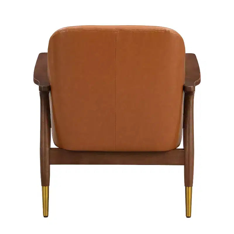 Fauteuil d'appoint mi-siècle de 74,2 cm en similicuir avec coussin d'assise, structure en bois massif, pour salon