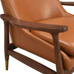 Fauteuil d'appoint mi-siècle de 74,2 cm en similicuir avec coussin d'assise, structure en bois massif, pour salon