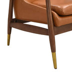 Fauteuil d'appoint mi-siècle de 74,2 cm en similicuir avec coussin d'assise, structure en bois massif, pour salon