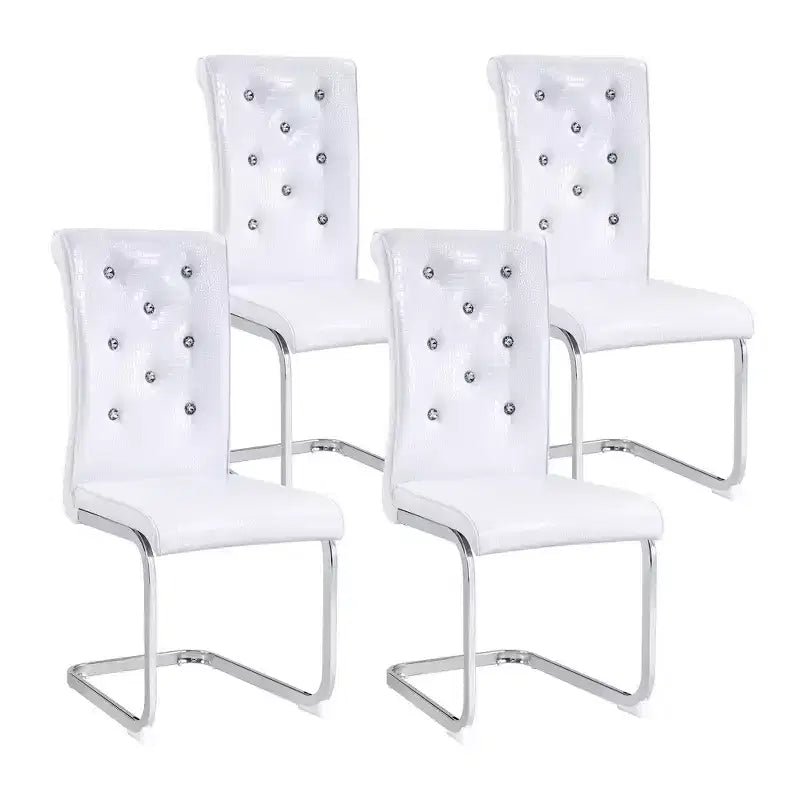 Lot de 4 chaises de salle à manger rétro en similicuir façon croco avec boucles en cristal