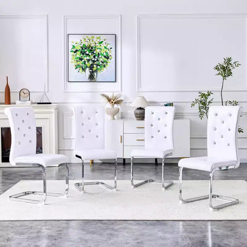Lot de 4 chaises de salle à manger rétro en similicuir façon croco avec boucles en cristal