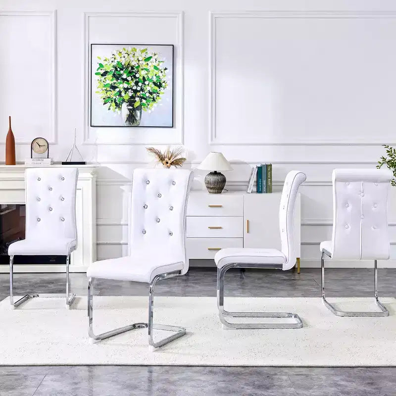Lot de 4 chaises de salle à manger rétro en similicuir façon croco avec boucles en cristal