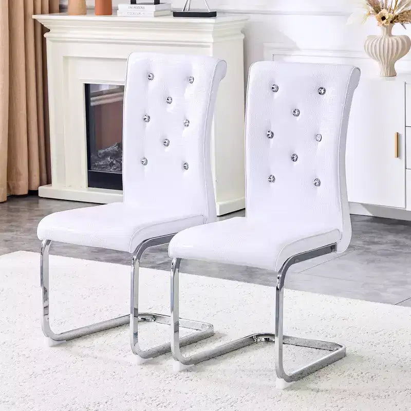 Lot de 4 chaises de salle à manger rétro en similicuir façon croco avec boucles en cristal