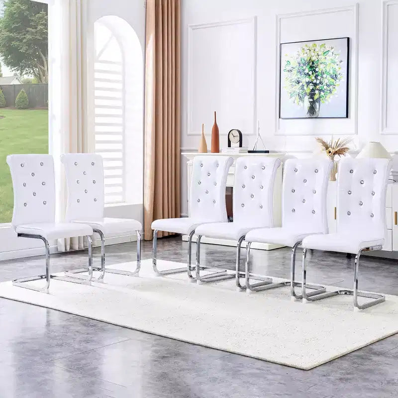 Lot de 4 chaises de salle à manger rétro en similicuir façon croco avec boucles en cristal