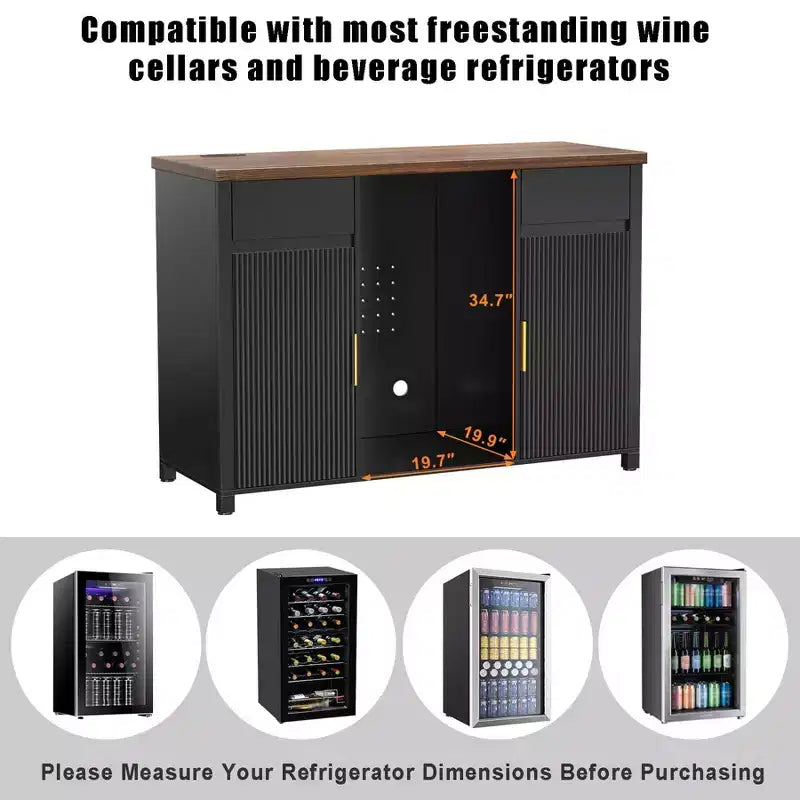 Meuble de bar à café GDLF avec espace pour réfrigérateur, buffet desserte avec mini-réfrigérateur 53,2 L Noir
