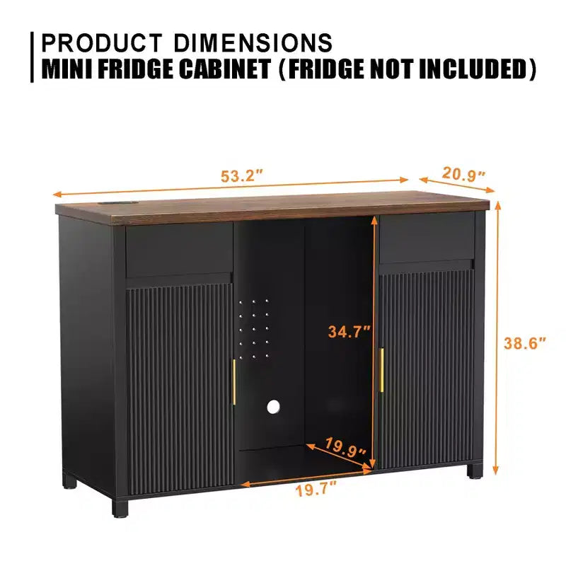 Meuble de bar à café GDLF avec espace pour réfrigérateur, buffet desserte avec mini-réfrigérateur 53,2 L Noir