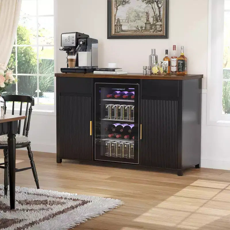 Meuble de bar à café GDLF avec espace pour réfrigérateur, buffet desserte avec mini-réfrigérateur 53,2 L Noir