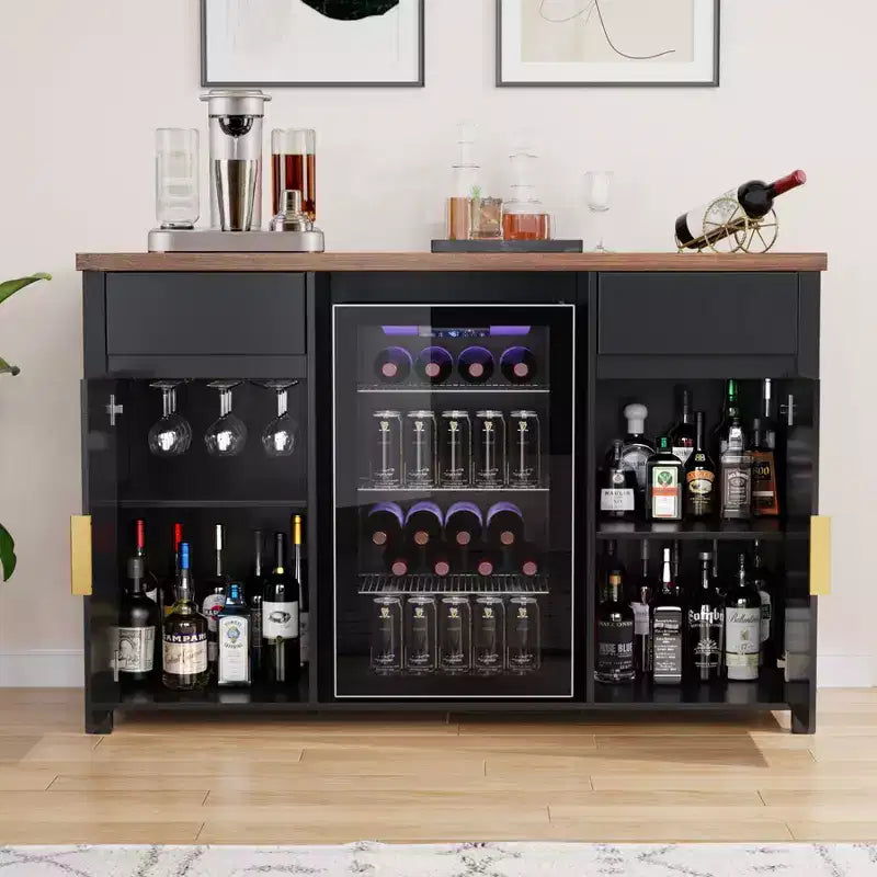 Meuble de bar à café GDLF avec espace pour réfrigérateur, buffet desserte avec mini-réfrigérateur 53,2 L Noir