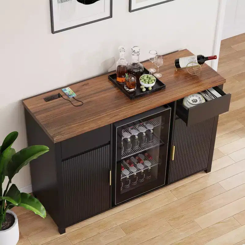 Meuble de bar à café GDLF avec espace pour réfrigérateur, buffet desserte avec mini-réfrigérateur 53,2 L Noir