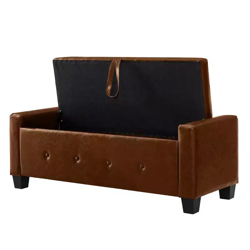 Banc de rangement moderne en cuir PU avec couvercle à charnière de 48 po, banc d'entrée avec rangement pour salon, chambre ou entrée - Panipeachy