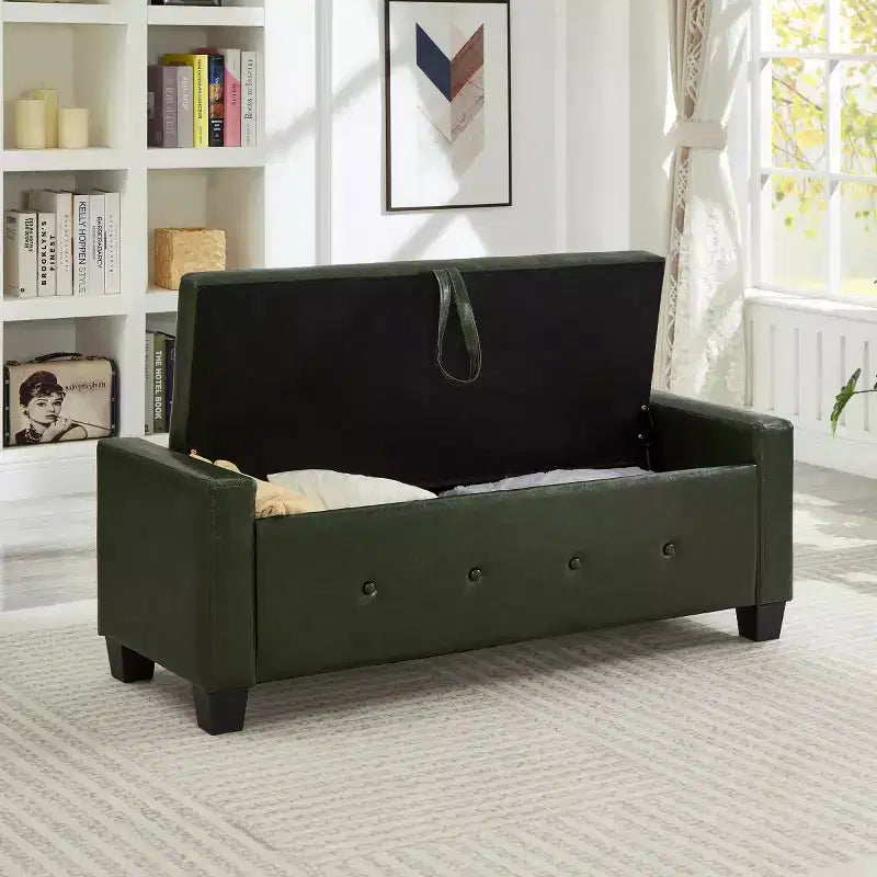 Banc de rangement moderne en cuir PU avec couvercle à charnière de 48 po, banc d'entrée avec rangement pour salon, chambre ou entrée - Panipeachy