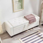 Banc de rangement moderne en cuir PU avec couvercle à charnière de 48 po, banc d'entrée avec rangement pour salon, chambre ou entrée - Panipeachy