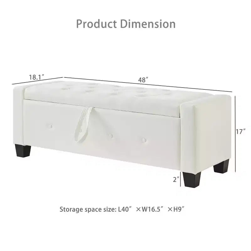 Banc de rangement moderne en cuir PU avec couvercle à charnière de 48 po, banc d'entrée avec rangement pour salon, chambre ou entrée - Panipeachy