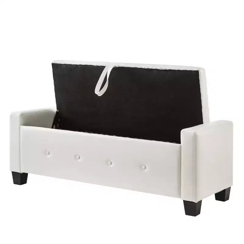 Banc de rangement moderne en cuir PU avec couvercle à charnière de 48 po, banc d'entrée avec rangement pour salon, chambre ou entrée - Panipeachy