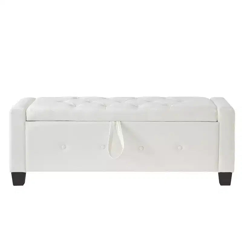 Banc de rangement moderne en cuir PU avec couvercle à charnière de 48 po, banc d'entrée avec rangement pour salon, chambre ou entrée - Panipeachy