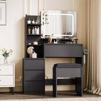 Modern Vanity Desk with LED Mirror & Adjustable Lighting, 36-Inch Makeup Table with 4 Drawers, Storage Shelves, Power Outlet, USB Ports,for Bedroom
