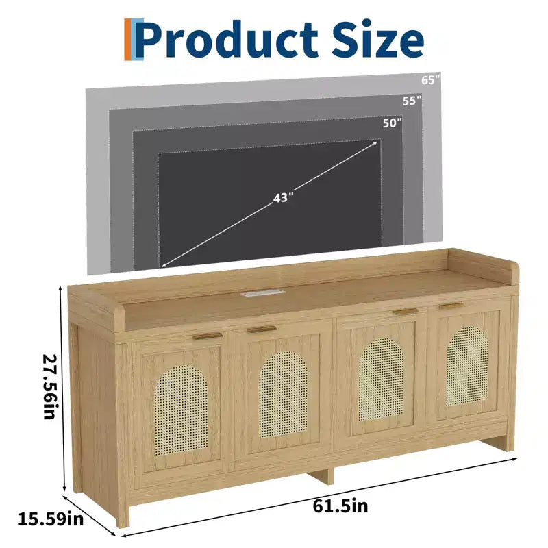 Meuble TV Moderne Milieu de Siècle pour Téléviseur de 65 Pouces, Meuble TV Contemporain avec Meuble de Rangement et 4 Portes, Table Console de 150 cm pour Salon