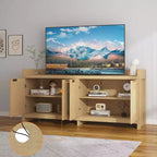 Meuble TV Moderne Milieu de Siècle pour Téléviseur de 65 Pouces, Meuble TV Contemporain avec Meuble de Rangement et 4 Portes, Table Console de 150 cm pour Salon