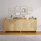 Meuble TV Moderne Milieu de Siècle pour Téléviseur de 65 Pouces, Meuble TV Contemporain avec Meuble de Rangement et 4 Portes, Table Console de 150 cm pour Salon