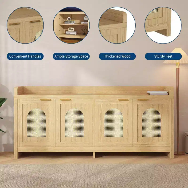 Meuble TV Moderne Milieu de Siècle pour Téléviseur de 65 Pouces, Meuble TV Contemporain avec Meuble de Rangement et 4 Portes, Table Console de 150 cm pour Salon