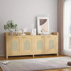Meuble TV Moderne Milieu de Siècle pour Téléviseur de 65 Pouces, Meuble TV Contemporain avec Meuble de Rangement et 4 Portes, Table Console de 150 cm pour Salon