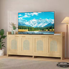 Meuble TV Moderne Milieu de Siècle pour Téléviseur de 65 Pouces, Meuble TV Contemporain avec Meuble de Rangement et 4 Portes, Table Console de 150 cm pour Salon