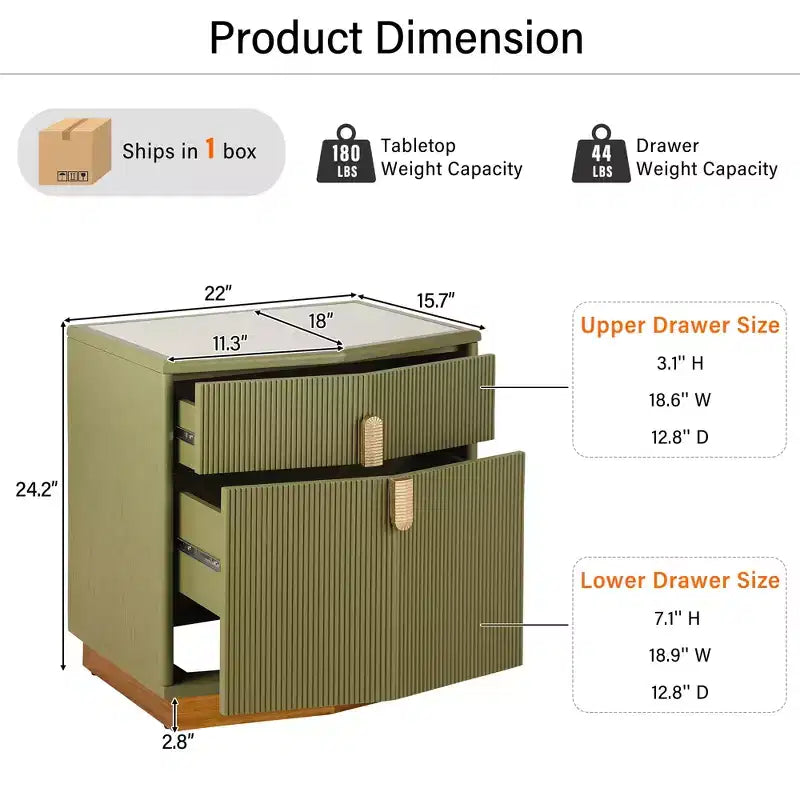 Christopher Knight Home Orrun Table de chevet de rangement moderne bombée avec 2 tiroirs
