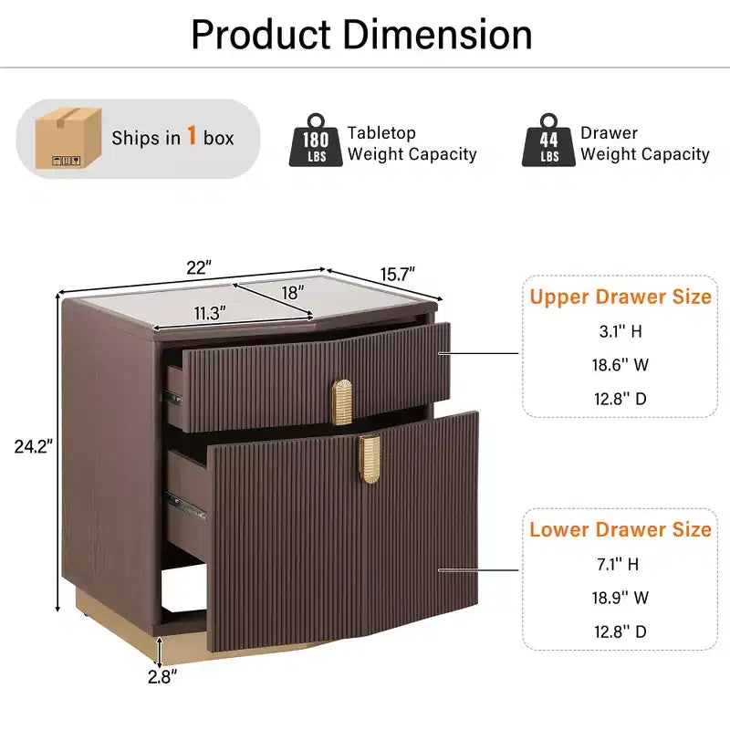 Christopher Knight Home Orrun Table de chevet de rangement moderne bombée avec 2 tiroirs