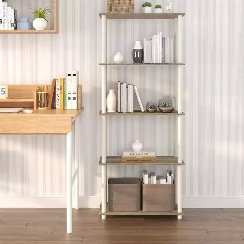 HOMLUX Bibliothèque décorative haute à 5 niveaux, étagère de rangement ouverte, étagères de présentation polyvalentes pour salon et bureau à domicile