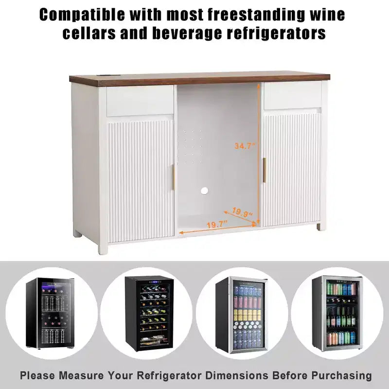 GDLF Meuble de Bar à Café avec Espace Réfrigérateur, Buffet Vaisselier Armoire de Réfrigérateur 53,2L Blanc
