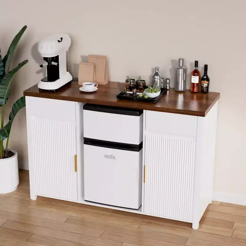 GDLF Meuble de Bar à Café avec Espace Réfrigérateur, Buffet Vaisselier Armoire de Réfrigérateur 53,2L Blanc