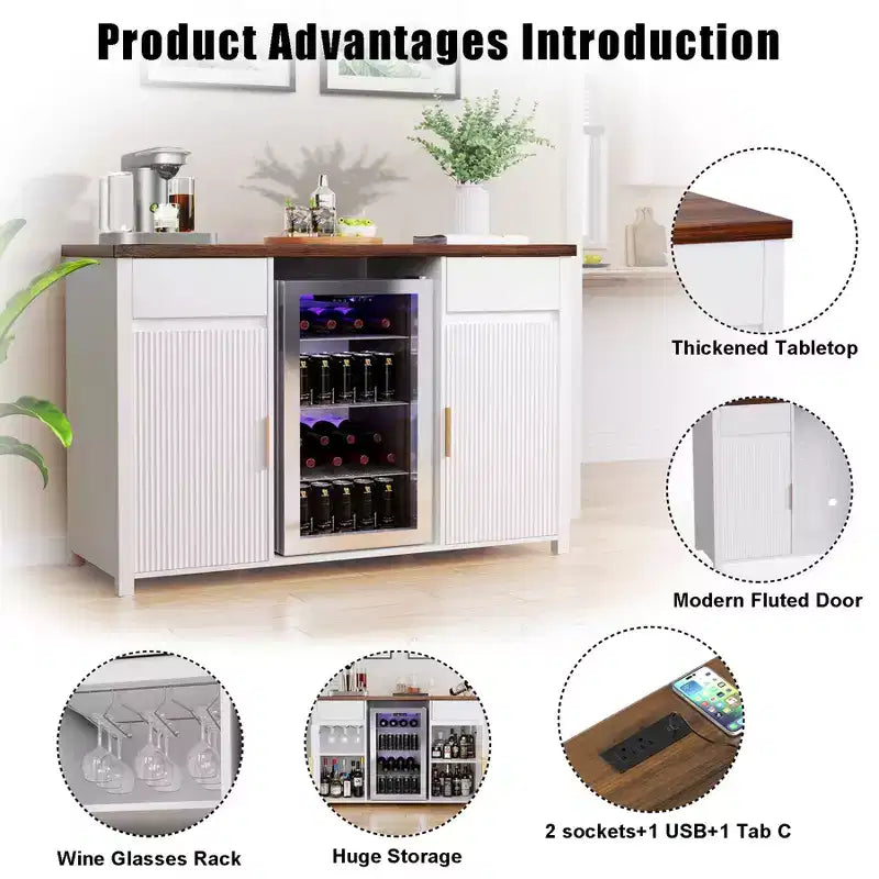 GDLF Meuble de Bar à Café avec Espace Réfrigérateur, Buffet Vaisselier Armoire de Réfrigérateur 53,2L Blanc