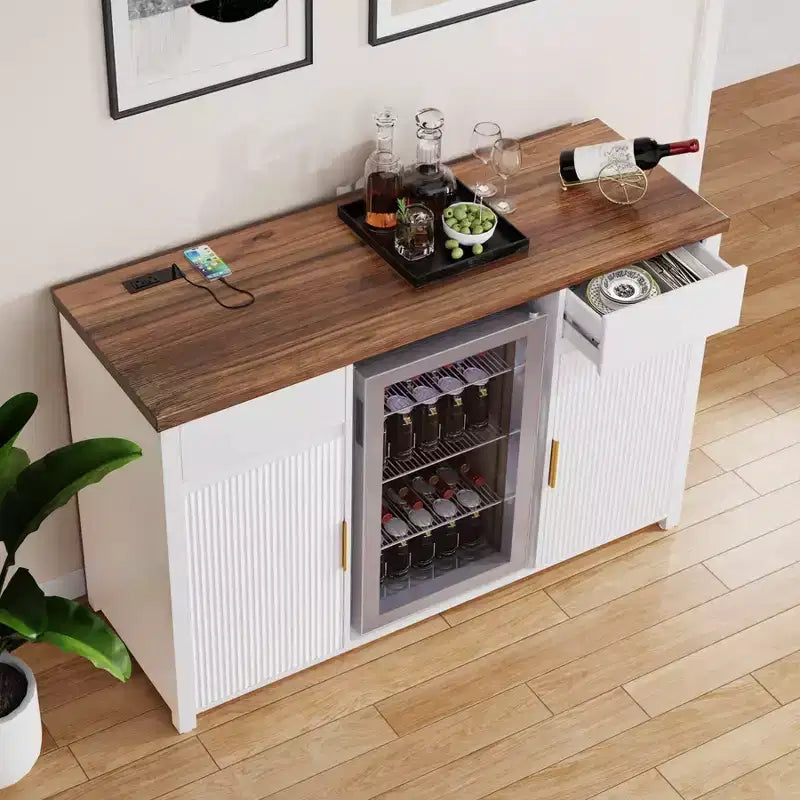 GDLF Meuble de Bar à Café avec Espace Réfrigérateur, Buffet Vaisselier Armoire de Réfrigérateur 53,2L Blanc