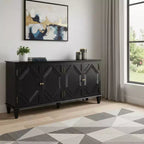 HomeRoots 66 Armoire d'appoint géométrique en bois sculpté noir avec quatre portes